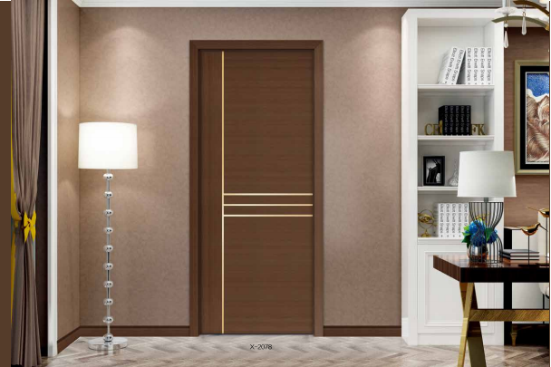 鑫順來(lái)X-2078雕花鑲金屬條貼科技木皮平開(kāi)隔音實(shí)木烤漆門(mén)