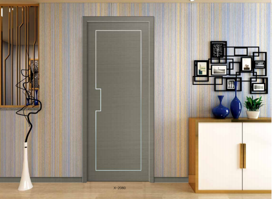 鑫順來(lái)X-2080雕花鑲金屬條貼科技木皮平開(kāi)隔音實(shí)木烤漆門(mén)