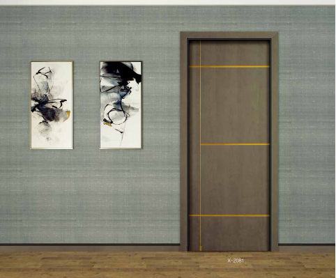 鑫順來X-2081雕花叉色貼科技木皮平開隔音實木烤漆門