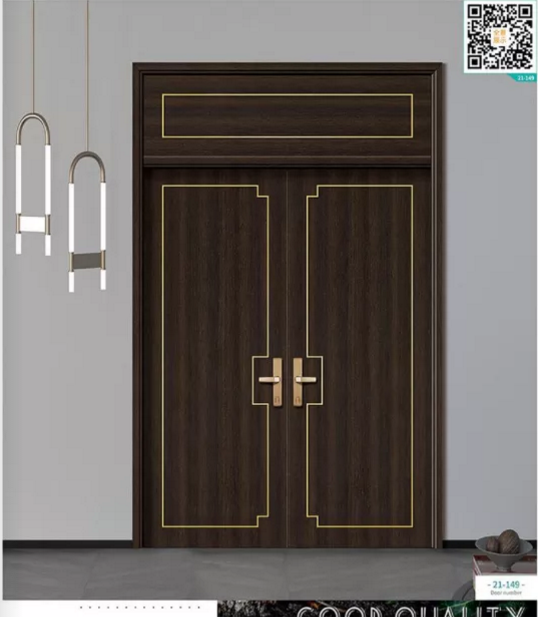 廠價新款鑫順來21-149掃碼輕奢鑲金屬條木門，掃二維碼看裝修風格