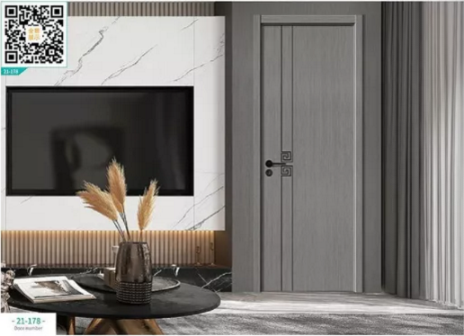 廠價(jià)新款鑫順來21-178掃碼輕奢鑲金屬條木門，掃二維碼看裝修風(fēng)格