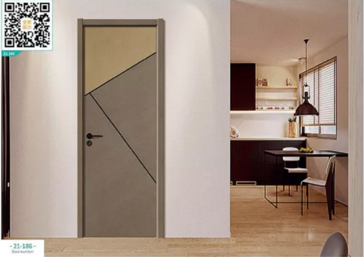 廠價(jià)新款鑫順來21-186掃碼輕奢拼貼鑲金屬條木門，掃二維碼看裝修風(fēng)格