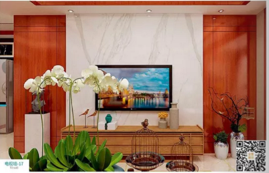 廠價新款鑫順來DQ-17掃碼中式電視墻,掃二維碼看裝修風格
